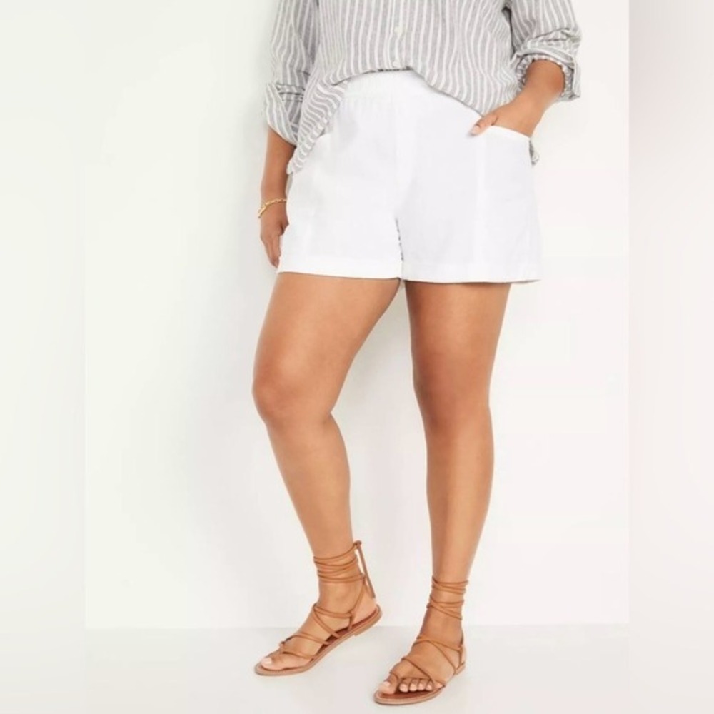 Old Navy Women's High-Waisted Linen Blend Shorts 3.5" Inseam White Beach NWT XXL